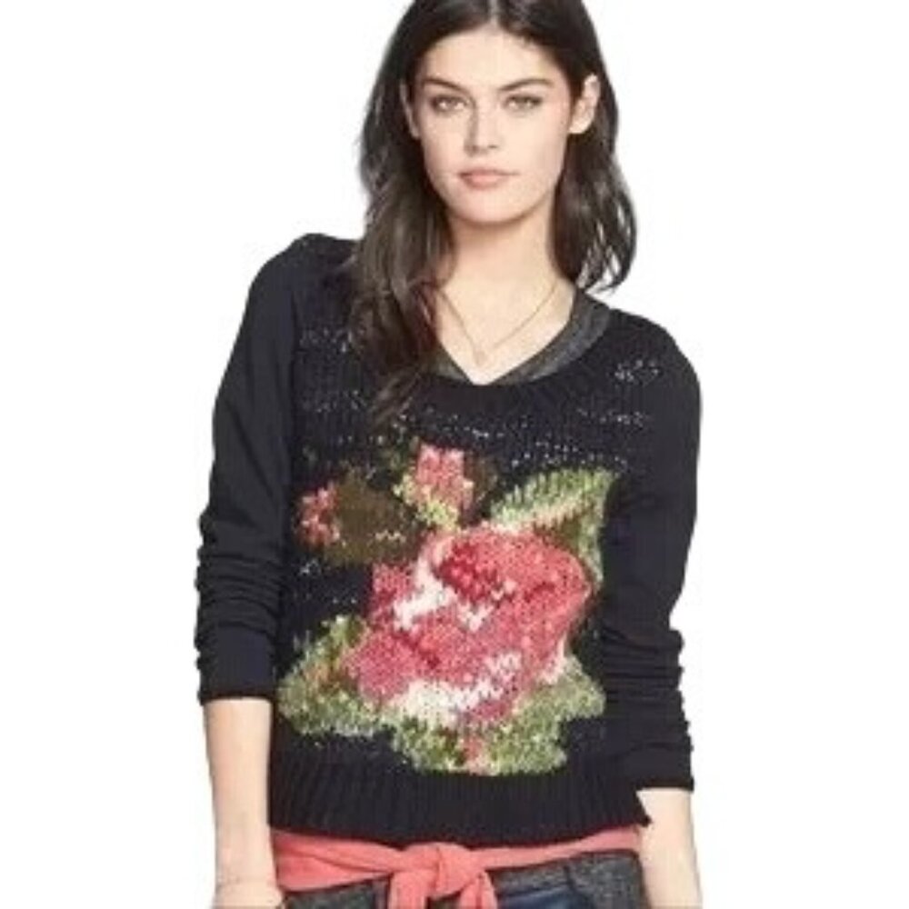 Free People Magic Rose Wool Alpaca Cropped Black Chunky Sweater - Picture 2 of 5